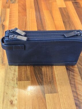 ​TUMI Black Full-Grain Leather Triple Zip Travel Organizer Clutch